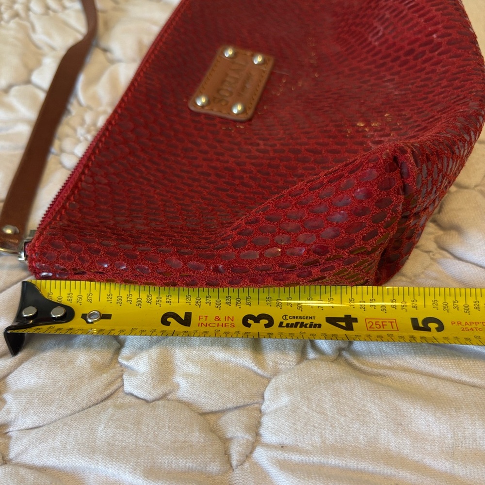Sorial Red Textured Wristlet Pouch with Brown Strap - Picture 11 of 12